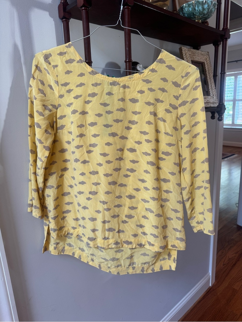 Anthropologie Maeve Yellow Cloud-Print Tunic Top 100% silk